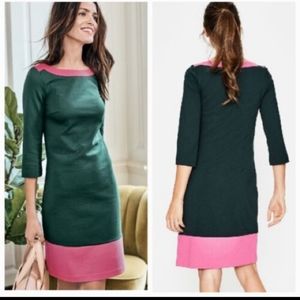 Boden Siobhan Ponte Dress forest green and pink size 6R Like New